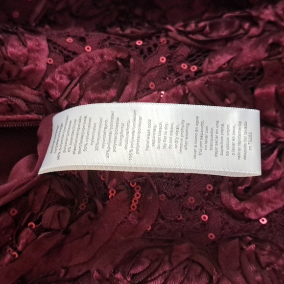 Alex Evening Women's Tea Length Dress with Rosette Detail Size 6 Color: Merlot - Picture 11 of 11